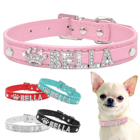 Bling rhinestone puppy collars personalized small dogs